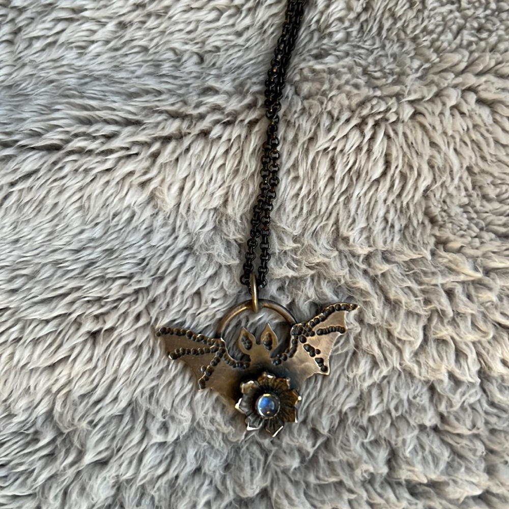 Lovely handmade sterling silver bat necklace with moonstone ✨